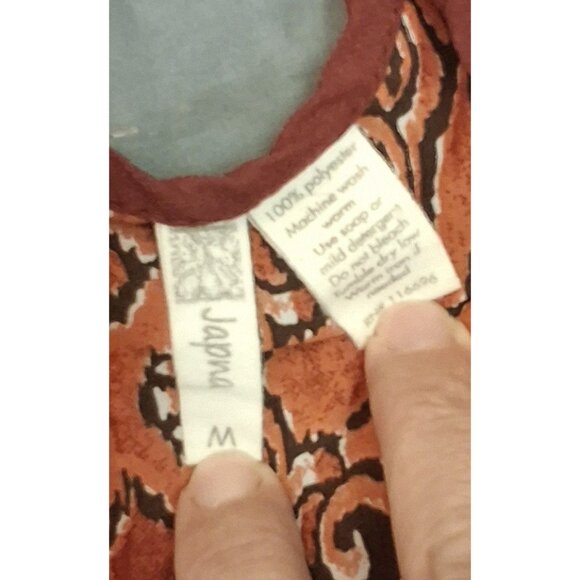 Japna Shirt Womens Medium Orange Geometric Print Sleeveless Dressy Lightweight - Picture 3 of 9